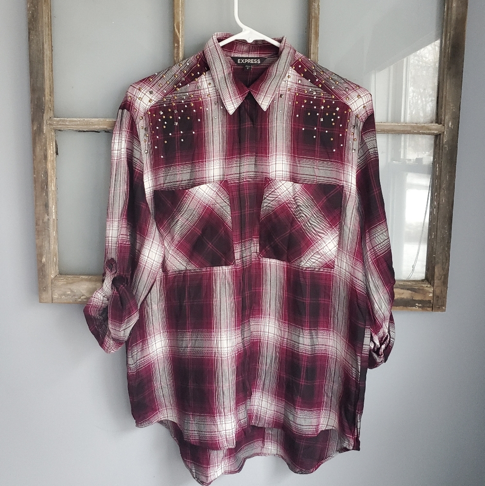 Express Studded Plaid Button Down - Picture 5 of 15